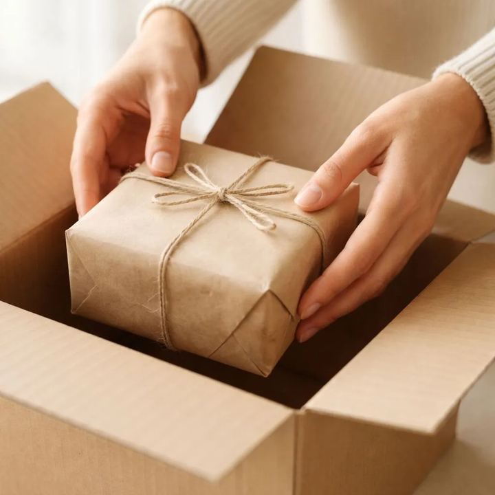 Discreet parcel carefully packed and ready to ship